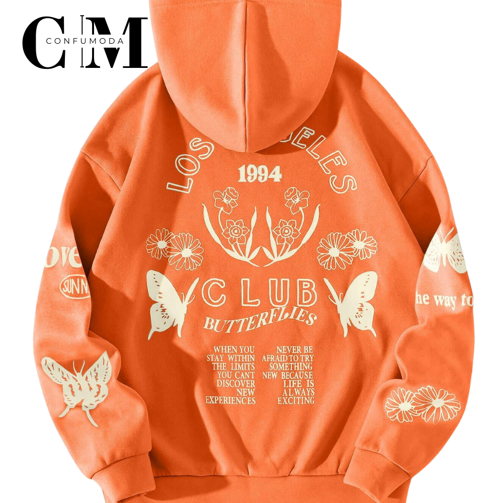 Sudadera Estampada con Mariposas, Unisex.