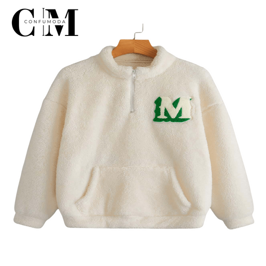 Sudadera Polar Unisex con Forro de Terciopelo y Bordado 'M'