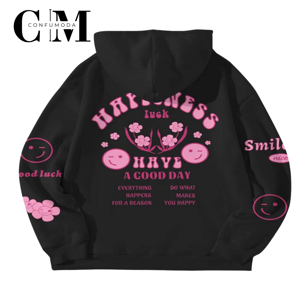 Sudadera con Mensaje 'Felicidad y Buena Suerte' – Unisex