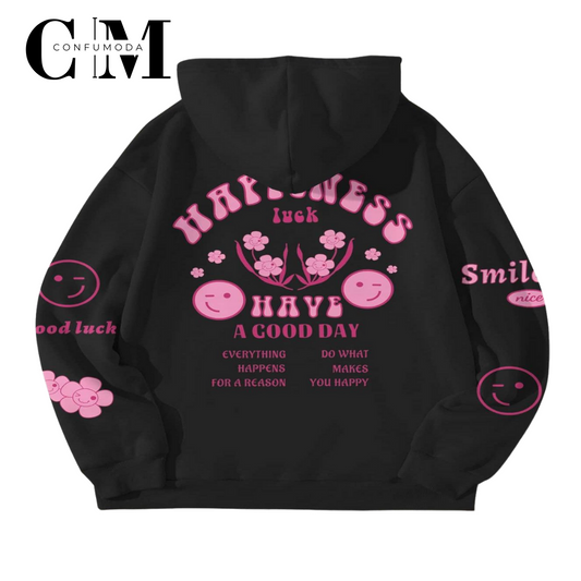 Sudadera con Mensaje 'Felicidad y Buena Suerte' – Unisex